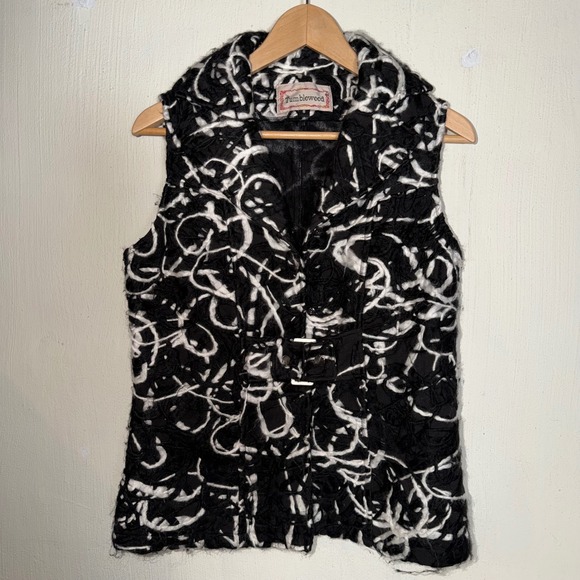 Tumbleweed Jackets & Blazers - Tumbleweed Womens B/W Wool Abstract Swirl Textured Belted Vest Sz Small